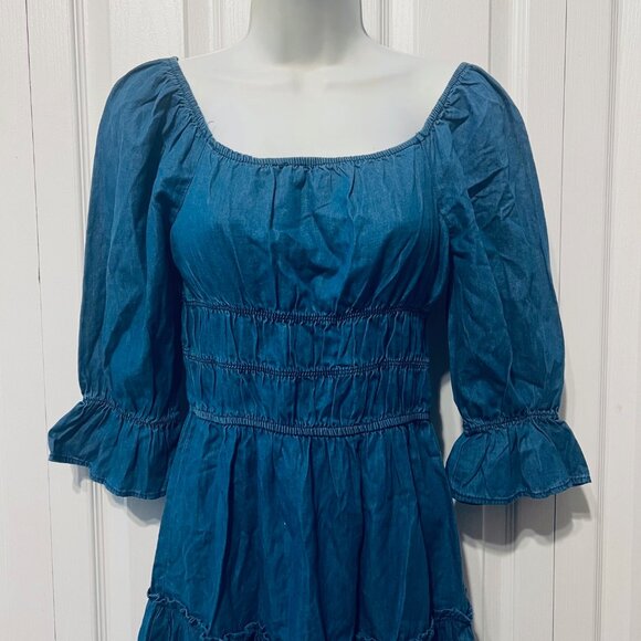 Speed Limit MPH-NWT-Denim/Jean Stretchy Rouching Waist Poet Sleeve-Ruffles-Small - Picture 5 of 16